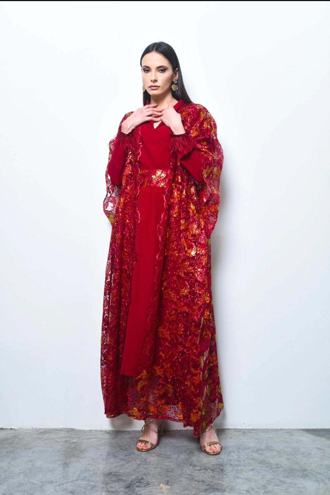 Burgundy Sequin Tulle Kaftan