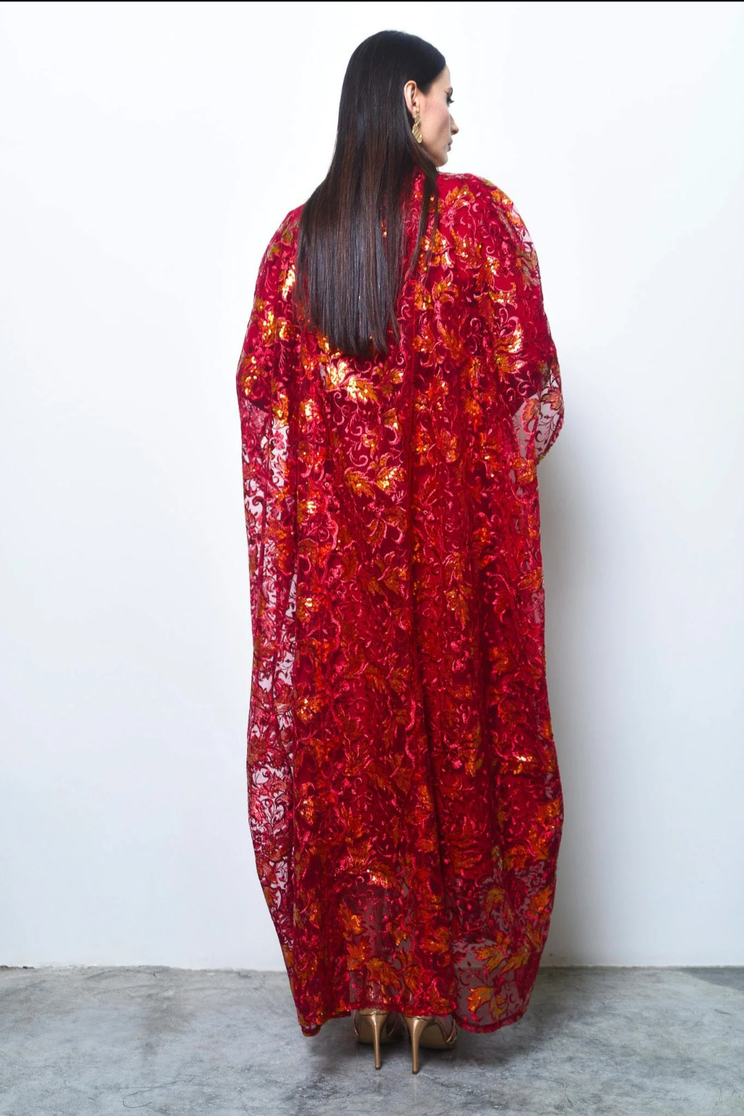 Burgundy Sequin Tulle Kaftan