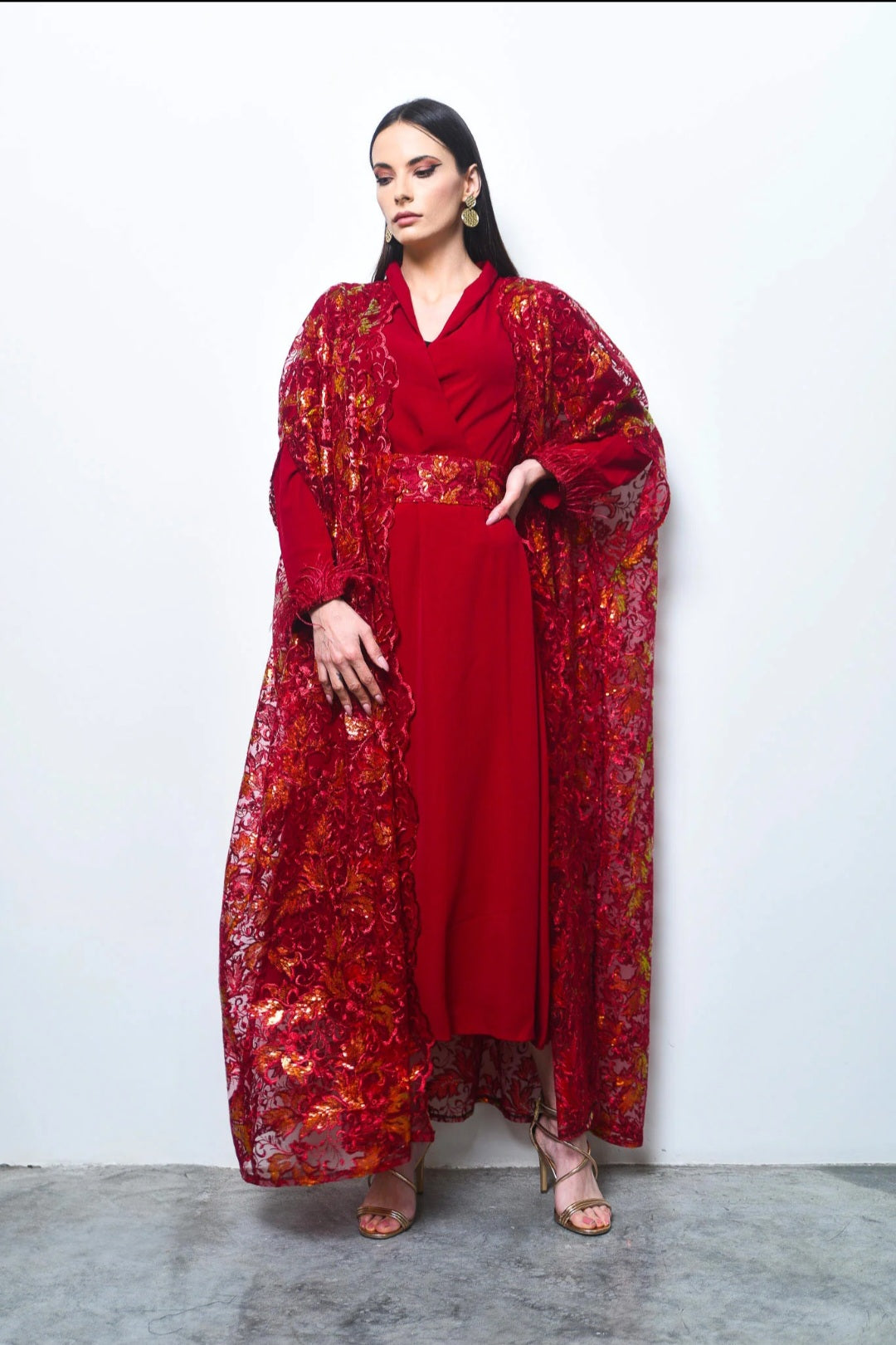 Burgundy Sequin Tulle Kaftan