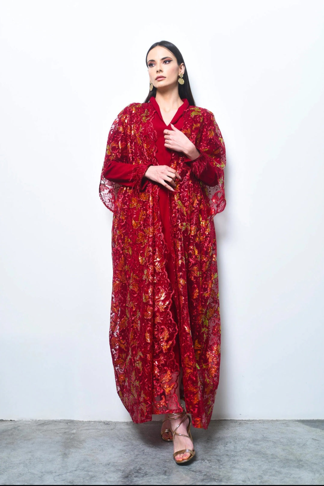 Burgundy Sequin Tulle Kaftan