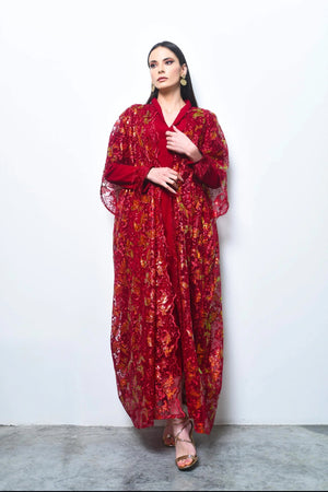 Maroon Kaftan with Embroidery