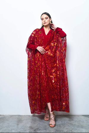 Maroon Kaftan with Embroidery