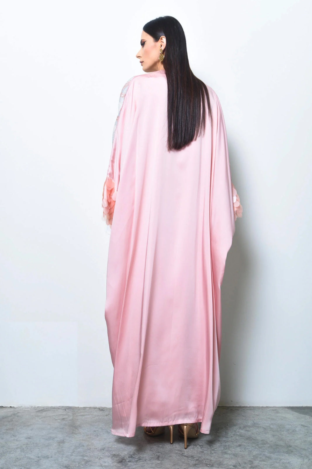 Pink Sequin Crepe Satin Abaya