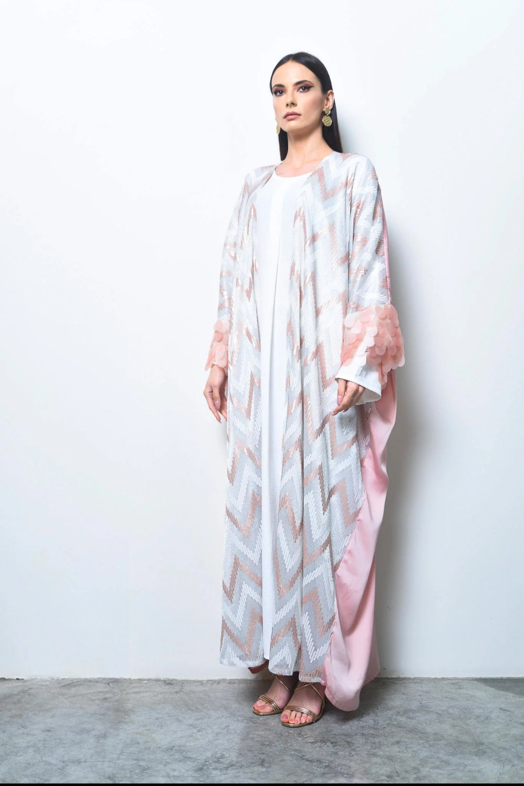 Pink Sequin Crepe Satin Abaya