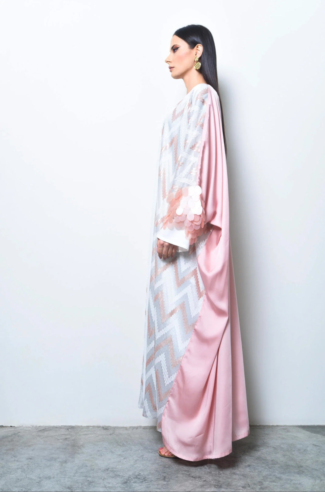 Pink Sequin Crepe Satin Abaya