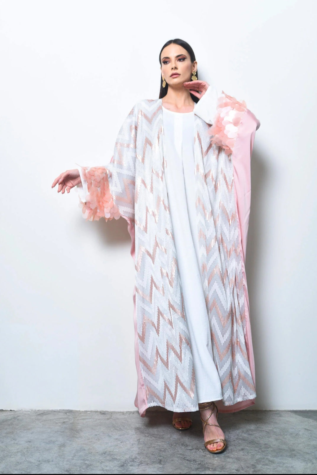 Pink Sequin Crepe Satin Abaya