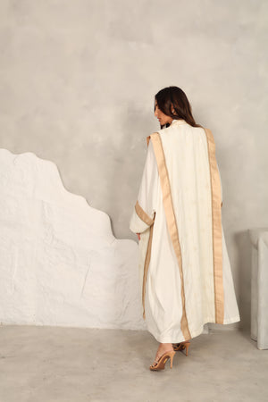 Off White Linen Emrodrodered Abaya