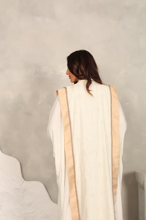 Off White Linen Emrodrodered Abaya