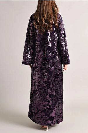 Purple Velvet Kaftan with Embroidery
