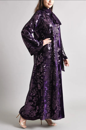Purple Velvet Kaftan with Embroidery