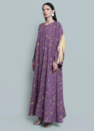 Purple Crepe Abaya with Tassels