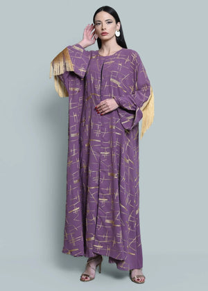 Purple Crepe Abaya with Tassels