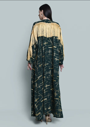 Dark Green Crepe Kaftan with Tassels