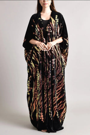 Black Velvet Kaftan with Embroidery