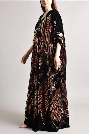 Black Velvet Kaftan with Embroidery