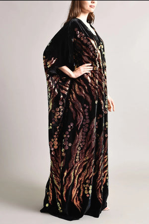 Black Velvet Kaftan with Embroidery