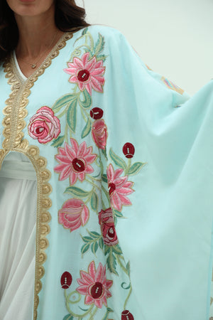 Cotton sky blue abaya – linen embroidered