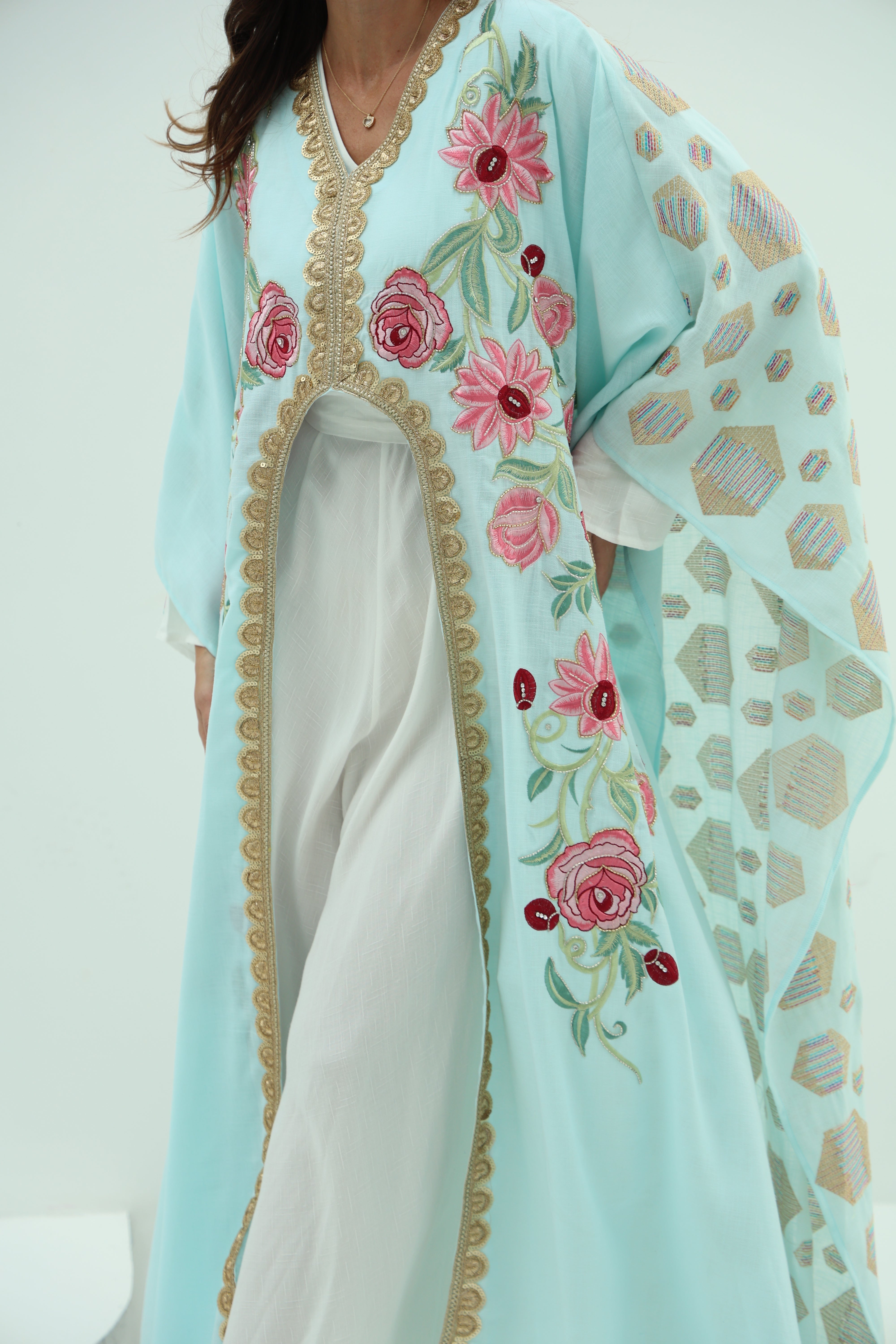 Sky Blue Linen Abaya