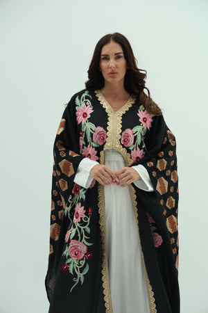 Cotton linen black abaya – embroidered