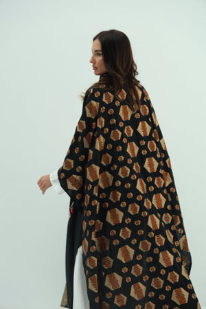 Cotton linen black abaya – embroidered