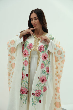 Cotton abaya – off white embroidered