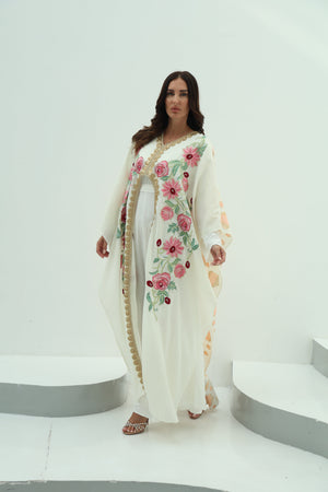 Cotton abaya – off white embroidered