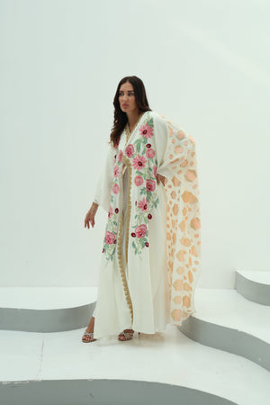 Cotton abaya – off white embroidered