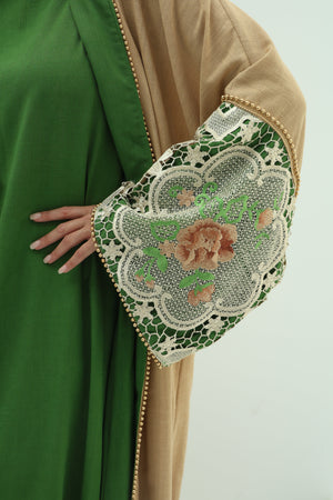 Linen green abaya – biege
