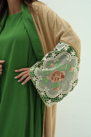 Linen green abaya – biege
