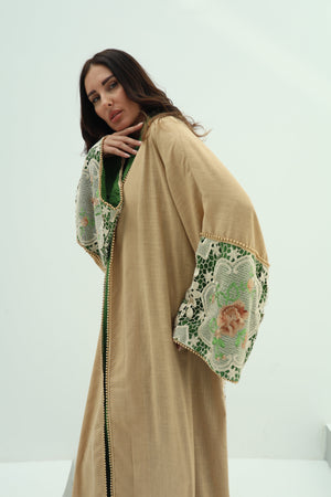 Linen green abaya – biege
