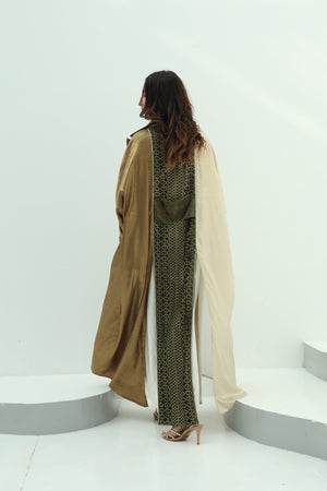 Linen off white-bronze abaya