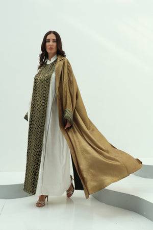 Linen off white-bronze abaya