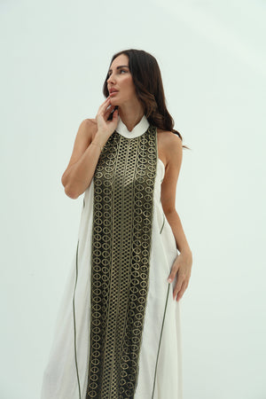 Linen off white-bronze abaya