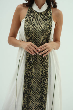 Linen off white-bronze abaya