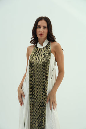 Linen off white-bronze abaya