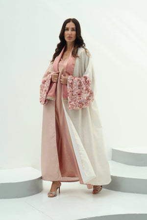 Crepe abaya pink set – shiny