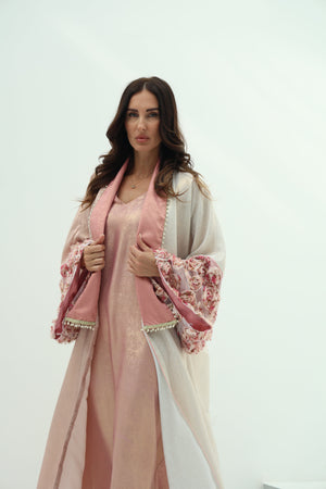 Crepe abaya pink set – shiny