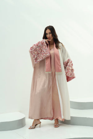 Crepe abaya pink set – shiny