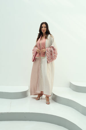 Crepe abaya pink set – shiny