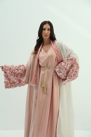 Crepe abaya pink set – shiny