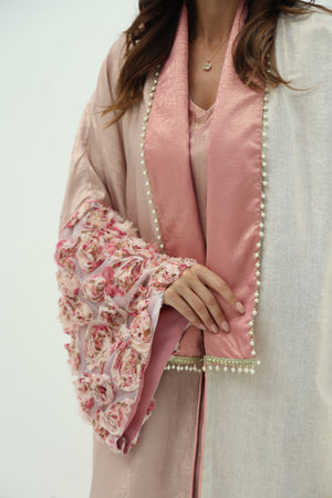 Crepe abaya pink set – shiny