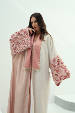 Crepe abaya pink set – shiny