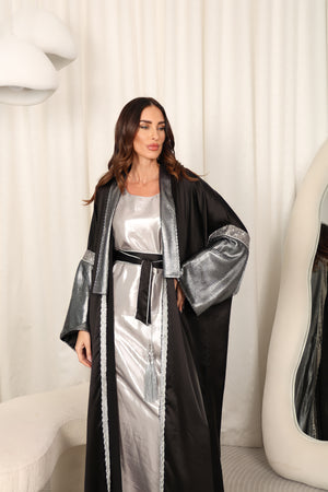 Blue Abaya – Dark With Mirror Embroidery