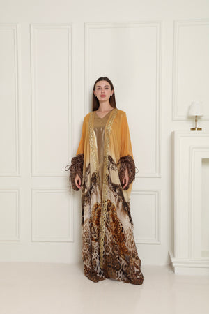 Tiger Organza-Detail Chiffon Abaya