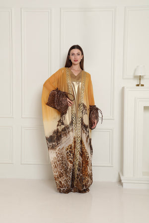 Tiger Organza-Detail Chiffon Abaya