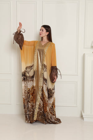 Tiger Organza-Detail Chiffon Abaya