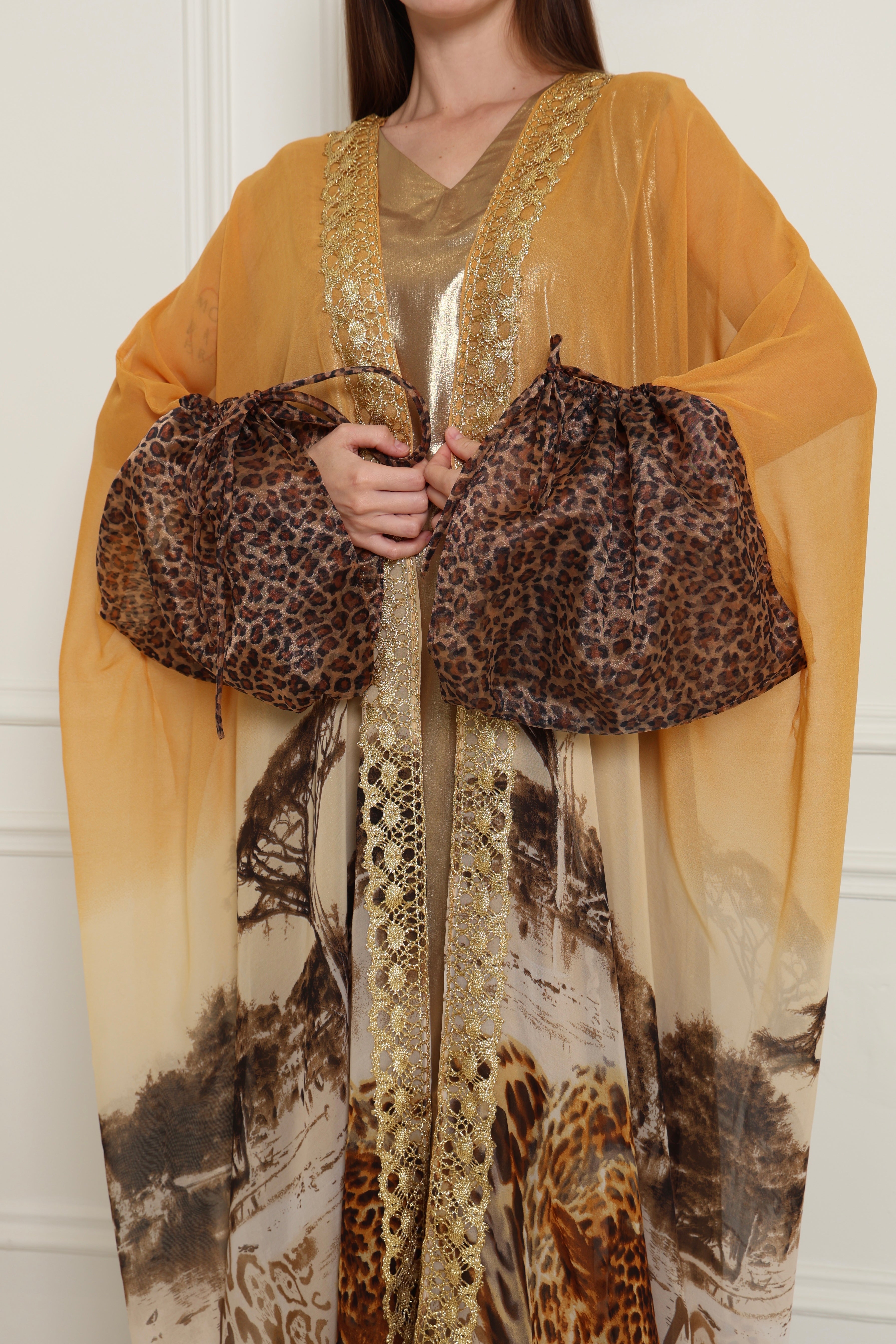 Tiger Organza-Detail Chiffon Abaya