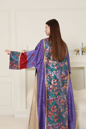 Burgundy Brokar Velvet Abaya