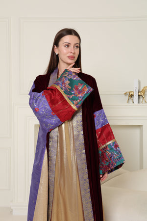 Burgundy Brokar Velvet Abaya