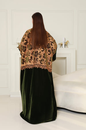 Olive Green Cut-Out Velvet Abaya
